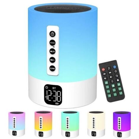 Reloj despertador con altavoz Bluetooth y lámpara de mesita de noche con máquina de ruido blanco, altavoz Bluetooth multifuncional con ruido blanco para bebés y luz nocturna con despertador. (1/4)