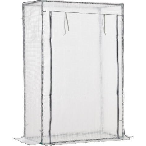 Invernadero de jardín, invernadero para balcón, cubierta de PE reforzada, estructura de acero, puerta enrollable con cremallera, 100 x 50 x 150 cm, blanco (1/4)