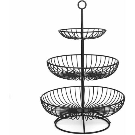 Cesta de frutas de 3 niveles con soporte desmontable para encimera, ideal para verduras, aperitivos y artículos del hogar. (1/4)