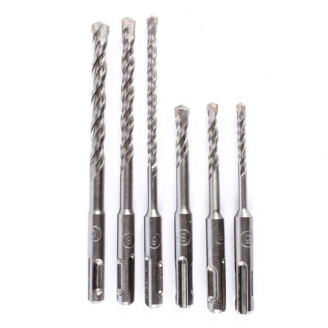 Juego de 6 brocas helicoidales de 5-10 mm, fabricadas en aleación de acero de tungsteno, para martillos eléctricos de vástago redondo, aptas para mampostería, hormigón, piedra y roca. (1/4)