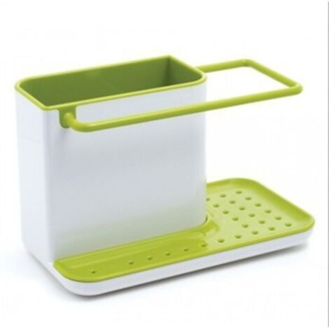Organizador de plástico para fregadero con escurridor integrado, soporte para esponja, cepillo, jabón y paño de cocina, desmontable, tamaño estándar, color verde. (1/4)
