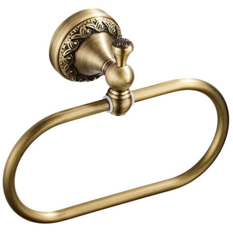 Anillo toallero ovalado de latón antiguo con exquisito diseño tallado, soporte de mano para accesorios de baño y cocina. (1/4)