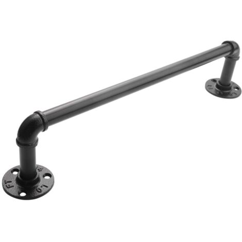 Toallero de metal negro de estilo industrial vintage para montaje en pared, ideal para el baño.
