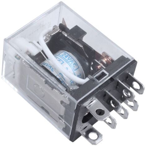 Relé electromagnético DPDT de 8 pines y 24 V CA con bobina JQX-13F y LED rojo. (1/4)