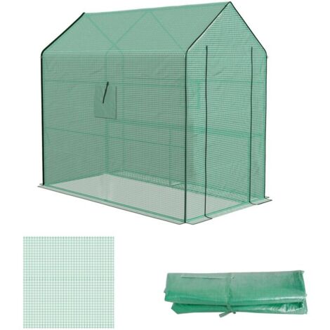 Cubierta de repuesto para invernadero de jardín de 140 x 213 x 190 cm con ventana y puerta con protección UV para jardín - Verde (1/4)