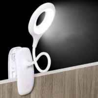 Lámpara de lectura con clip para libros, recargable, regulable, con cuello de cisne flexible de 360°, ideal para lectura nocturna, oficina y lectura de libros.