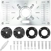 Mesa de fresado de aluminio, placa de inserción multifuncional para mesa de fresado, placa de fresado DIY con 4 anillos y tornillos (negra)