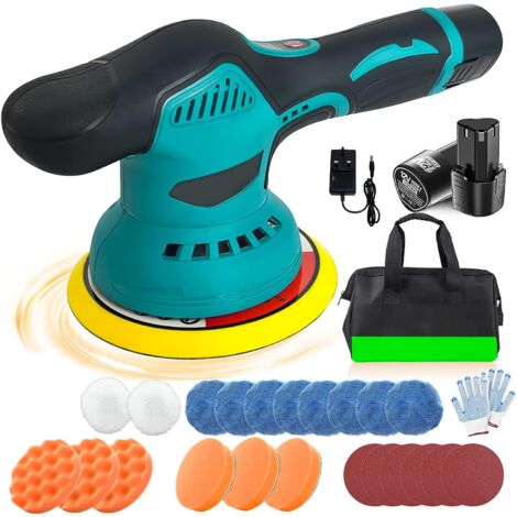 Cordless car polishing machine with 2 12V batteries and charger, 6-inch portable polishing wax kit, 6-speed, for hair removal/polishing/repairing car scratches, with bag