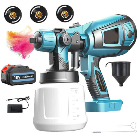 Spray gun, 1000ml HVLP cordless spray gun, airless spray gun+5.5Ah battery+charger - compatible with Makita battery