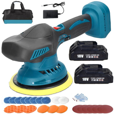 Polishing machine, 6 "cordless electric car polishing pad for metal wax wood polishing and cleaning, equipped with 2 3.0A batteries and chargers, compatible with Makita batteries (1/5)
