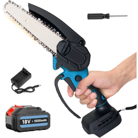 6 Inch Mini Chainsaw Cordless Battery Electric Chainsaw 2x 5500mAh Battery Charger Compatible with Makita Charger Chain Saw for Tree Cutting Wood Cutting