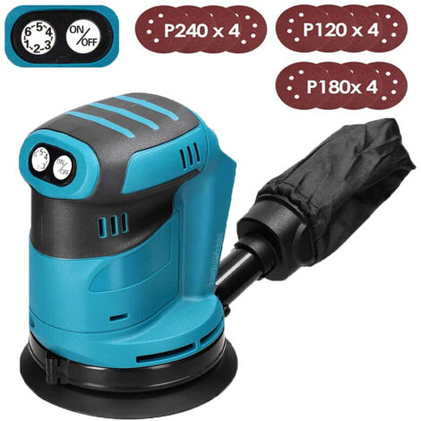 Orbital and random orbital sanders, Cordless Brushless Random Orbital Sander 125mm, 6 Speed，with Dust Bag and 12 Sandpapers  (without Battery) - Compatible with Makita Battery