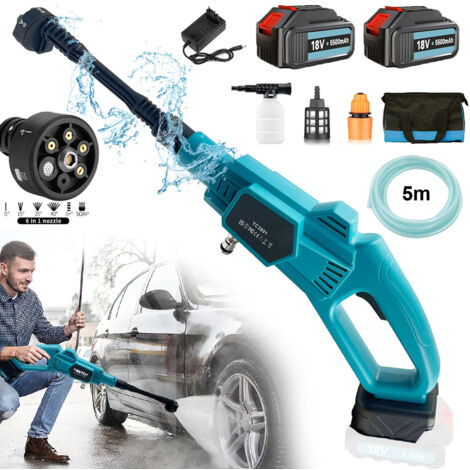 2x Battery 5.5A Brushless Cordless Portable Car High Pressure Washer Jet Water Wash Cleaner Gun 6 in 1 Nozzle for Car Floor Garden Cleaning