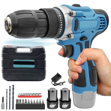 Cordless screwdrivers,12V Cordless Drill Electric Screwdriver Power Driver Combi Drills Kit,25+1, 35N.m Torque,2-Speed,Built in LED,2x 3.0Ah batteries + Charger +Case ，Compatible with Makita batteries