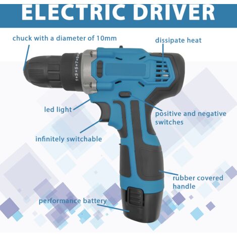 Cordless screwdrivers,12V Cordless Drill Electric Screwdriver Power Driver Combi Drills Kit,25+1, 35N.m Torque,2-Speed,Built in LED,2x 3.0Ah batteries + Charger +Case ，Compatible with Makita batteries