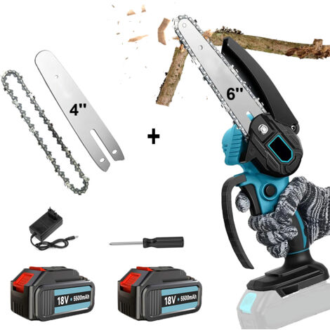 Chainsaw guide bars and chains,2 in 1 Cordless chainsaws with 6 inch & 4 inch Guide Bars & Chains, Portable Handheld Electric chainsaws,2x Battery 5.5Ah+Charger Compatible with Makita Battery
