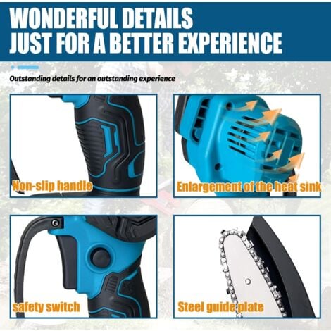 Chainsaw guide bars and chains,2 in 1 Cordless chainsaws with 6 inch & 4 inch Guide Bars & Chains, Portable Handheld Electric chainsaws,2x Battery 5.5Ah+Charger Compatible with Makita Battery