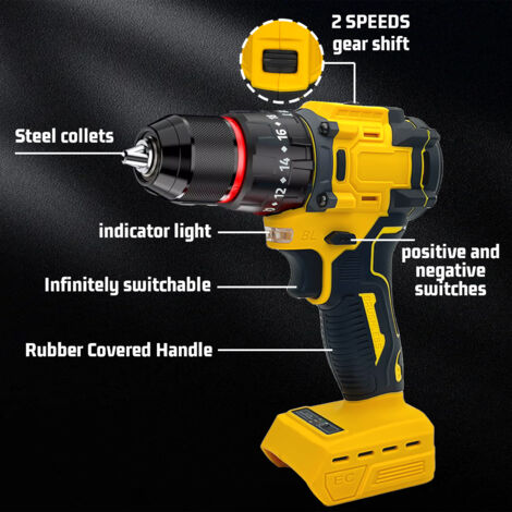 Cordless screwdrivers 20V Cordless Brushless Combi Drills Handheld Electric Screwdriver Driver Drill Bit Set w Tail Hammer 20 3