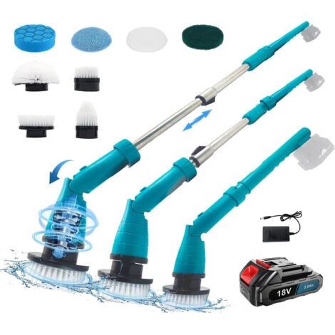 Cordless Electric Cleaning Brush, Rotating Brush with 8 Brush Heads, with Adjustable Handle for Bathroom, Tile and Car + 3.0A Battery, Compatible with Makita Battery (1/5)