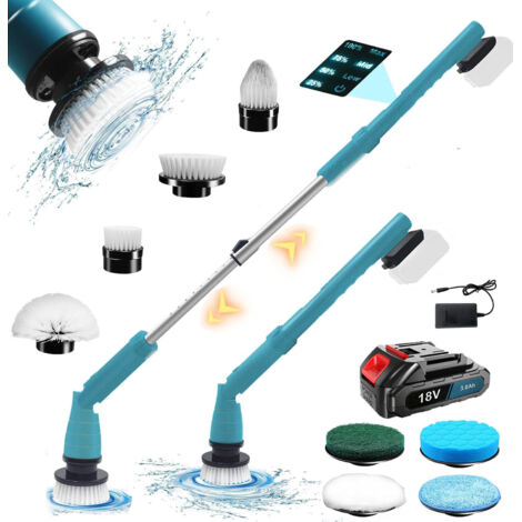 Cleaning Brushes, Cordless Cleaning Brush, 8 Cleaning Brush Heads 63-126cm Equipped with Extension Rod 3 Speed Settings LCD Display (3.0A Battery) Compatible with Makita Battery