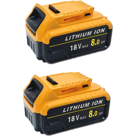 2x Battery 8.0AH Replacement For DEWALT DCB184 18V 8.0Ah XR Li-ion Slide Battery DCB183 DCB182,with LED indicator,Compatible With Dewalt Tool (1/5)