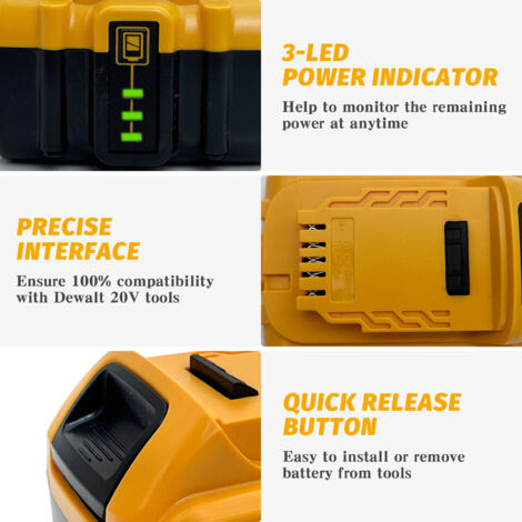 2x 8.0Ah Batteries,Powerful Replacement Battery  For Dewalt DCB184-XJ XR Lithium-Ion Battery DCB180 DCB181 DCB182，with LED indicator，Compatible With Dewalt Tool & Charger