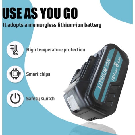 2Pack 8.0Ah Battery， Replacement Battery for Makita 18V Battery BL1860 BL1820 BL1830B BL1840B BL1850B LXT400 Li-Ion Battery with LED Indicator Compatible with Makita 18V Cordless Power Tools