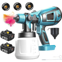 Spray gun, 1000ml HVLP cordless spray gun, airless spray gun+2x 5500mAh battery (without charger) - compatible with Makita battery
