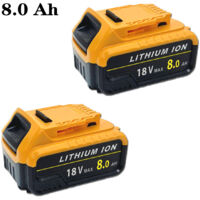 2x 8.0Ah Batteries,Powerful Replacement Battery For Dewalt DCB184-XJ XR Lithium-Ion Battery DCB180 DCB181 DCB182,with LED indicator,Compatible With Dewalt Tool & Charger