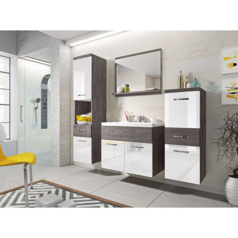 Bratex – Ensemble de meubles de salle de bain avec lavabo – Plateau stratifié 28mm – Façades en POLYGLOSS – Dimensions 47,5 x 60 x 34,6 cm