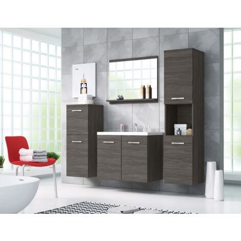 Bratex – Ensemble de meubles de salle de bain avec lavabo inclus – Stratifié 15mm – Étagère flottante avec miroir – Armoire haute et moyenne