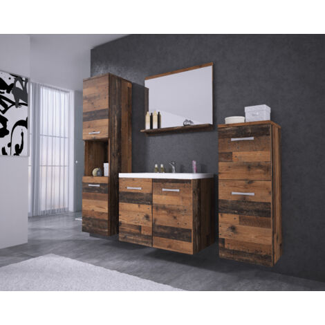 Ensemble de meubles de salle de bain avec lavabo – Matériau stratifié 15mm – Évier 47,5 x 60 x 30 cm – Armoire haute 131,5 x 30 x 30 cm (1/3)