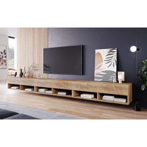 Bratex – Meuble TV 300 cm – Panneaux stratifiés avec bords en ABS – Éclairage LED inclus – Compatible avec équipements de divertissement