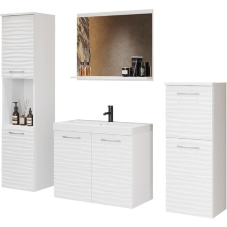 Ensemble de meubles de salle de bain avec lavabo – Stratifié 15mm – Dimensions meuble vasque 47,5x60x30cm – Armoire haute 131,5x30x30cm