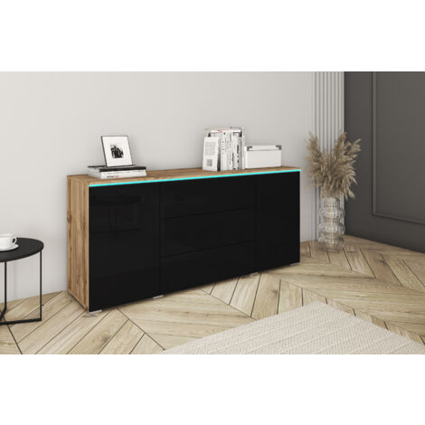 PIASKI Commode VERA 150 Cm Blanc Brillant – Design Moderne Sans Poignées, éclairage LED Optionnel, Pour Salon Ou Chambre