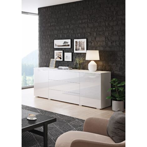 Bratex – Commode 150 cm blanche – 4 tiroirs – Panneau laminé 15 mm – Glissières télescopiques – Design moderne sans poignées