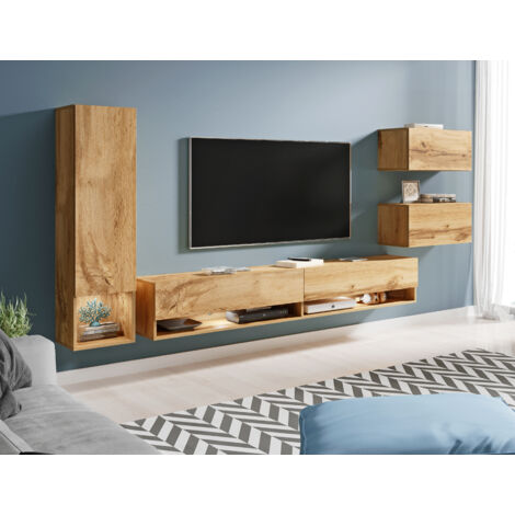 Bratex – Ensemble de meubles de salon wotan avec éclairage LED – Panneau stratifié 15mm – Dimensions optimales pour grands et petits espaces