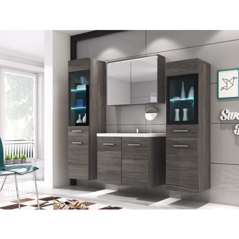 Bratex – Ensemble de meubles de salle de bain avec lavabo – Éclairage LED – Panneaux stratifiés résistants – Dimensions 47,2 x 60 x 33 cm
