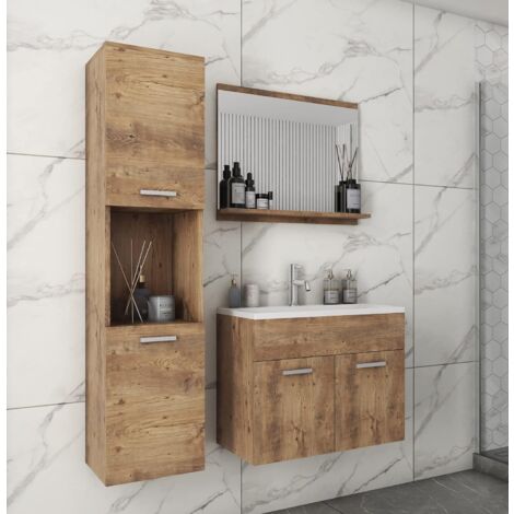 Ensemble de meubles de salle de bain Montréal – Lavabo inclus – Panneaux stratifiés 15mm – Dimensions 47,5 x 60 x 34,6 cm – Couleur châtaigne – Piaski (1/3)