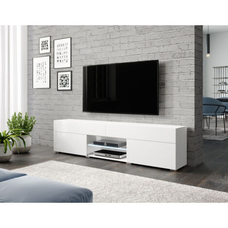 Bratex – Meuble TV 180 cm blanc brillant – Panneaux stratifiés 15mm – Bords ABS anti-rayures – Design moderne pour salon (1/4)