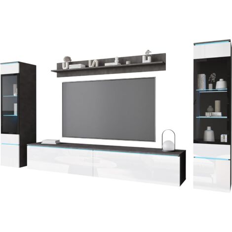 Ensemble de meubles de salon VERA II – Panneau laminé 15mm – Vitrines 130x30x33cm – Meuble TV 180x30x33cm – Étagère 140x18x12cm