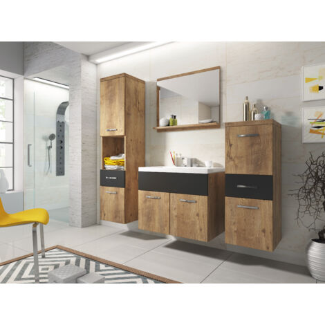 Bratex – Ensemble de meubles de salle de bain – Lavabo inclus 47,5 x 60 x 34,6 cm – Corps stratifié 15 mm – Finition POLYGLOSS marron/noir