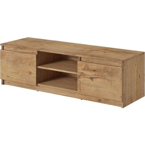 Bratex – Meuble TV 120 cm avec éclairage LED – Panneau stratifié 15 mm – 2 armoires et 2 étagères – Coloris marron élégant