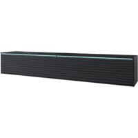 Meuble TV Lowboard D 180 cm, meuble TV avec éclairage LED, meuble TV suspendu, couleur noir ondulé