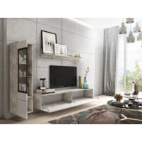 Ensemble Meubles Salon Vera II - 2 Vitrines + Meuble TV + Étagère - Blanc Brillant - Option LED - Montage Facile - 2