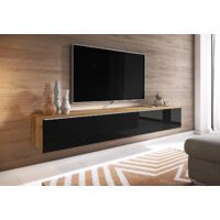 Meuble TV lowboard 180 cm – Panneau stratifié 15 mm – Bords A.B.S résistants à l'eau – Suspension murale ou pose au sol