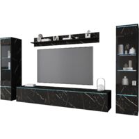 Meubles De Salon Slavic Paris XL - Moderne Avec LED - Blanc Brillant - Meuble TV Et Étagères