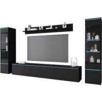 Ensemble de meubles de salon VERA II – 2 vitrines 130cm – Meuble TV 180cm – Étagère 140cm – Panneau laminé 15mm noir mat