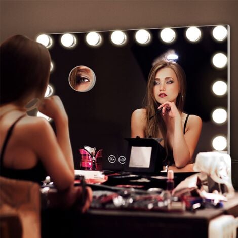 Miroir de Maquillage LED Hollywood 80x60 cm avec 18 Ampoules, Éclairage Dimmable, Contrôle Tactile, 3 Couleurs de Lumière (Blanc Chaud/Neutre/Froid)