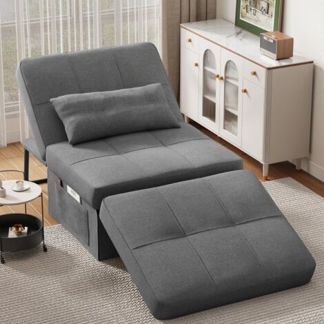 Canapé-lit Convertible 3 En 1 HOMCOM - Fauteuil, Pouf Et Lit Simple - Dossier Réglable, Gris - 150kg Max